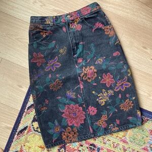 Floral Denim Pencil Skirt